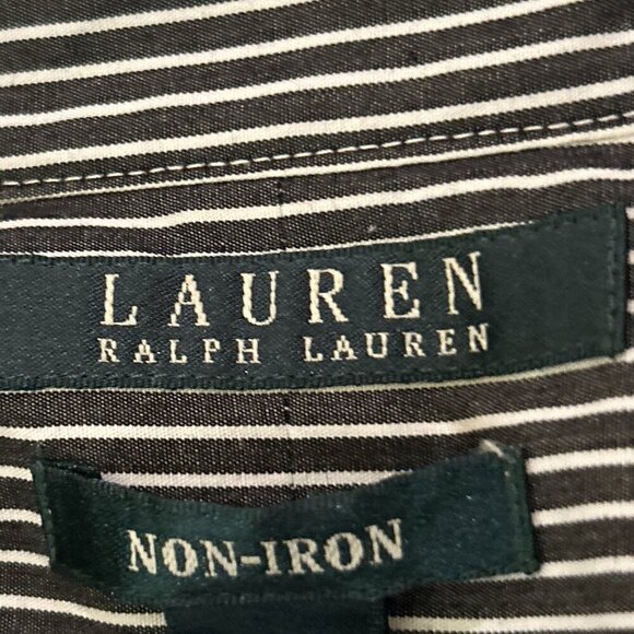 Lauren SZ 2X Navy Pinstripe Cotton Shirt Button Front Old Money Academia Classic - Picture 10 of 11